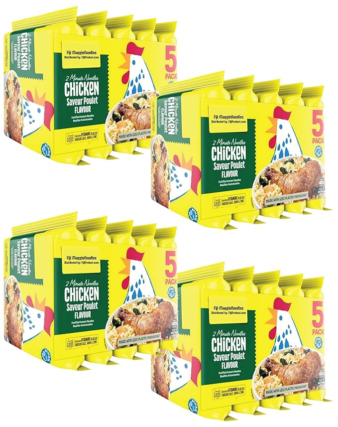 Tasty! Instant 2 Minute Fiji Noodles - Chicken Flavor with Seasonings (4 x 5 PACKS) To boost the goodness in your bowl So Delicious Meal!
