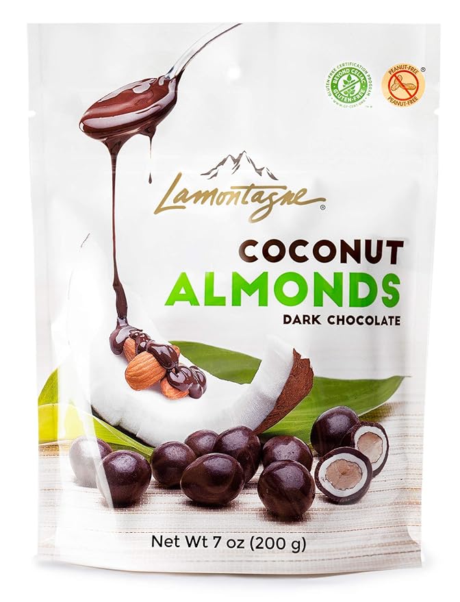 Lamontagne Dark Chocolate Coconut Almonds Case of 3 bags - Gluten-free Peanut-free and Palm Oil-Free Snack