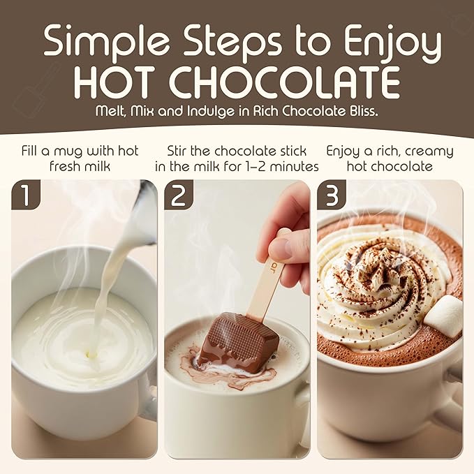 Popbar - Hot Chocolate Sticks - 50 Pack Bulk Case - Ideal for Holidays Birthdays Corporate Office Gifts Stocking Stuffers Thanksgiving Christmas Hanukkah Cocoa Bomb Lovers (Dark Chocolate)