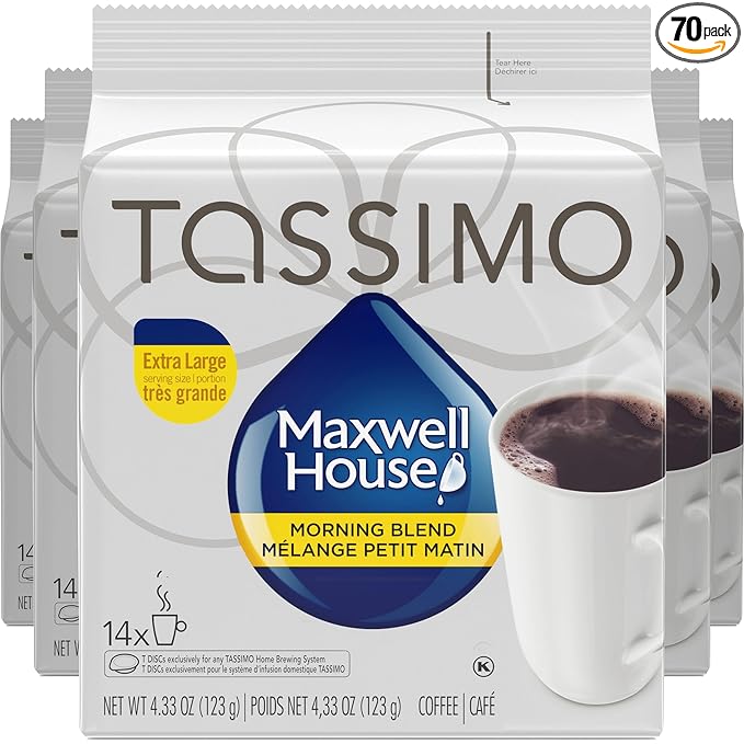 Tassimo Maxwell House Morning Blend Coffee 70 T-Discs (5 Boxes of 14 T-Discs) {Imported from Canada}