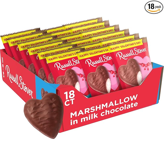 RUSSELL STOVER Valentine's Day Milk Chocolate Marshmallow Heart 1.3 oz. (Pack of 18)