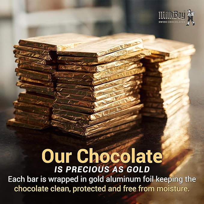 Milkboy Swiss Chocolates Milk Chocolates - Premium Alpine Milk Chocolate Bars with Crunchy Caramel &amp Sea Salt - Made in Switzerland - GMO Free - Each 1.4 oz - 20 Pack