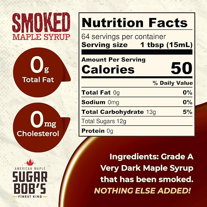 Sugar Bob's Finest Kind - Smoked Maple Syrup - Glaze Marinade Cocktail Mixer 32 fl oz - Made in Vermont