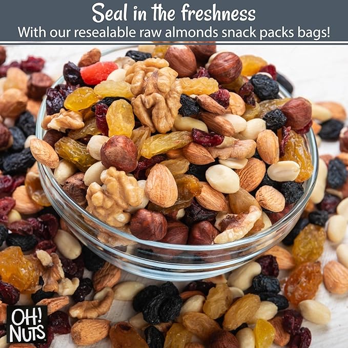 Oh! Nuts Almonds Raw Individual Nut Snacks for On-the-Go - 12 Convenient Nut Snacks for School - Bulk Nuts Variety - Individual Packs (1.5 oz Each)