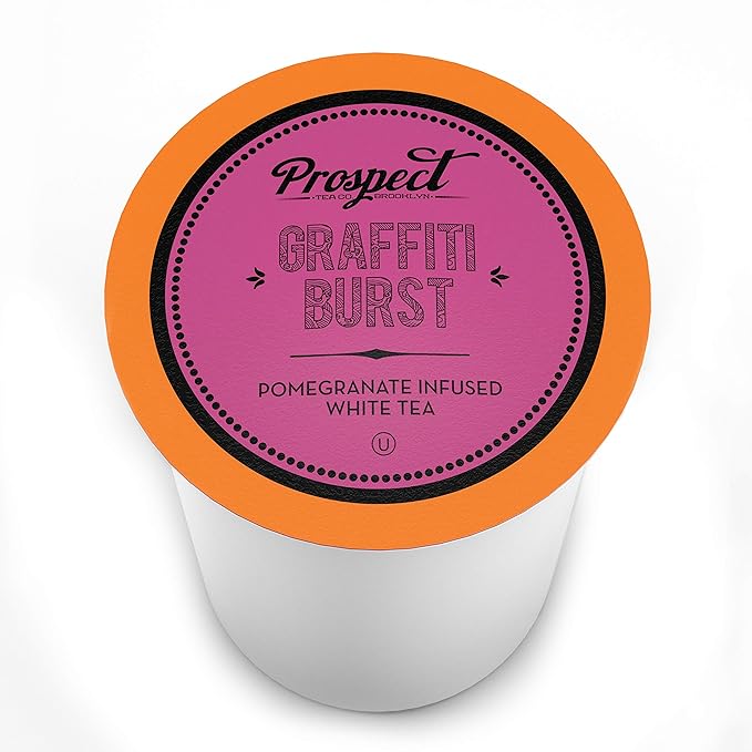 Prospect Tea Co. Pomegranate White Tea Pods Compatible with K Cup Brewers Including 2.0 Graffiti Burst 40 count