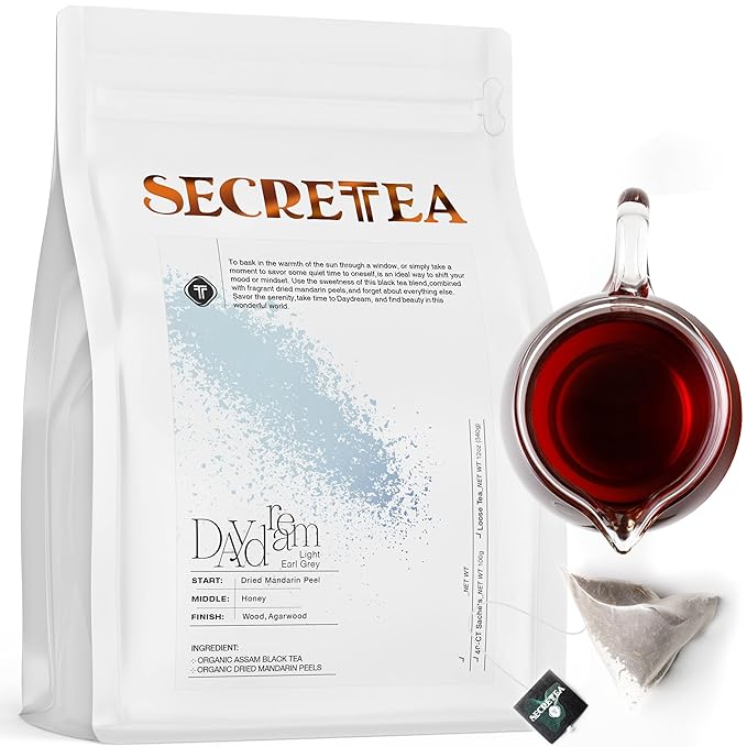 Organic Earl Grey Tea Good for BREAKFAST TEA | NATURAL ANTIOXIDANTS100% Real ingredients 40 Count Unwrapped Tea Bag | By T SECRETEA Daydream