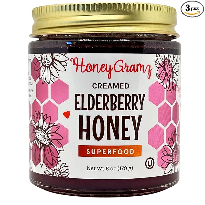 Organic Elderberry Honey - Raw and Kosher Creamed Honey and Organic Elderberry in a 3 Pack of 5.5 oz Jars Packed With Super Nutrition