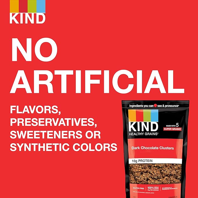 KIND Healthy Grains Granola Dark Chocolate Clusters Healthy Snacks Gluten Free 100% Whole Grains 10g Protein 11oz 6 Count