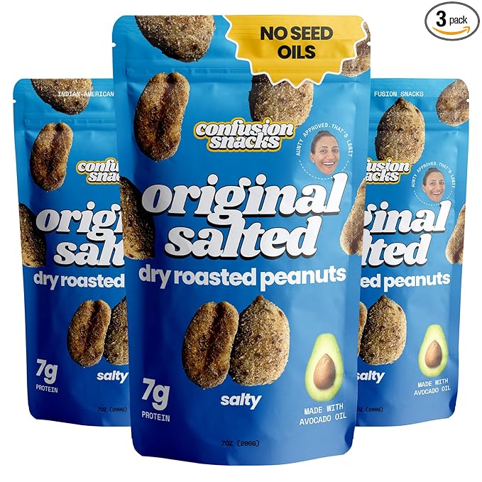 Confusion Snacks Original Salted Peanuts – Salty Flavored Snacks Seed Oil Free High Protein Snack Vegan Gluten-Free Keto Guilt-Free Salty Snacking 3-Pack