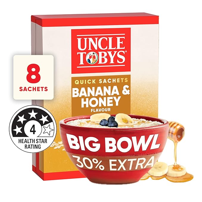 Uncle Tobys Big Bowl Oats Banana &amp Honey 8 Sachets Ready In 2 Minutes