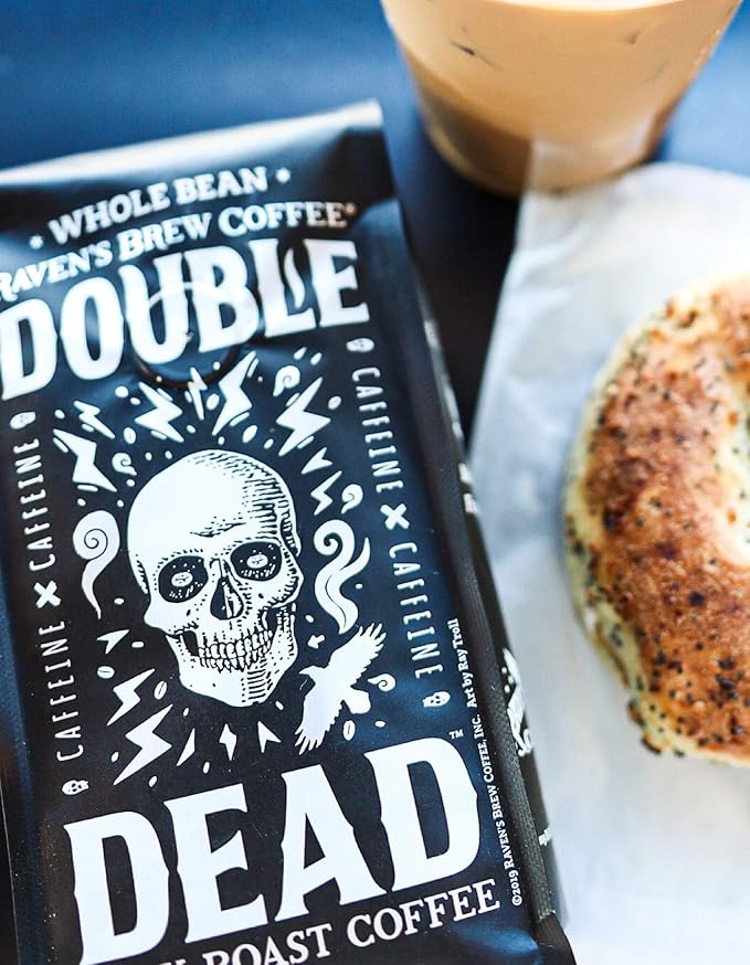 Raven's Brew Coffee High Caffeine Coffee Dark Roast Whole Bean – Double Dead 2-pack of 12oz