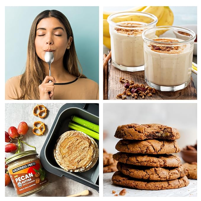 Wilderness Poets Pecan Butter with Cashews - Organic &amp Raw (8 Ounce) - Glass Jar (Pack of 2)
