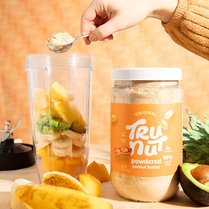 Tru-Nut Peanut Butter Powder - Original &amp Chocolate Flavor 16oz Jars - Vegan Protein Powder - Gluten Free - Low Net Carbs - Non-GMO - Low Calorie Peanut Butter