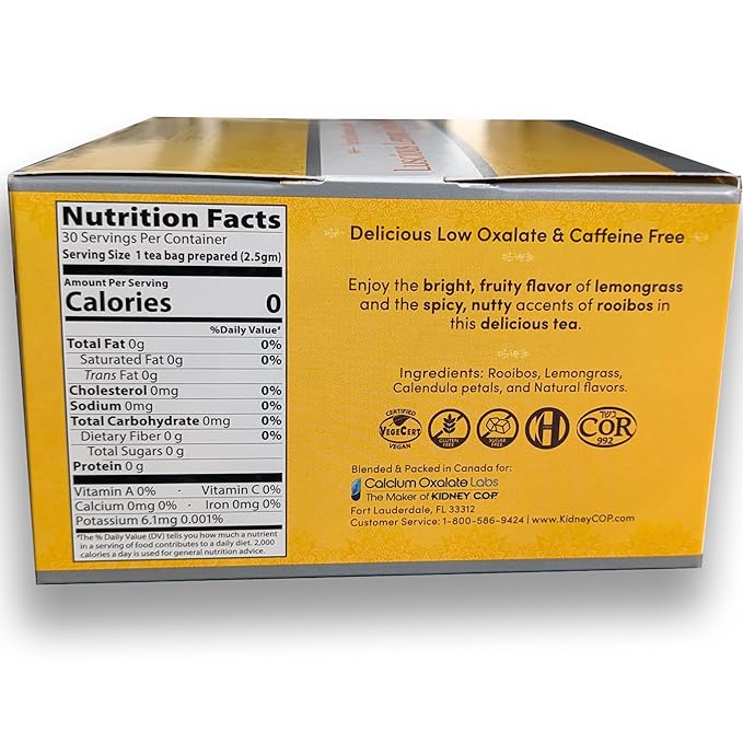 Veloxa™ Very Low Oxalate Tea (90 Pyramid Tea Bags (3 Cartons) Luscious Lemon Low Oxalate Rooibos)