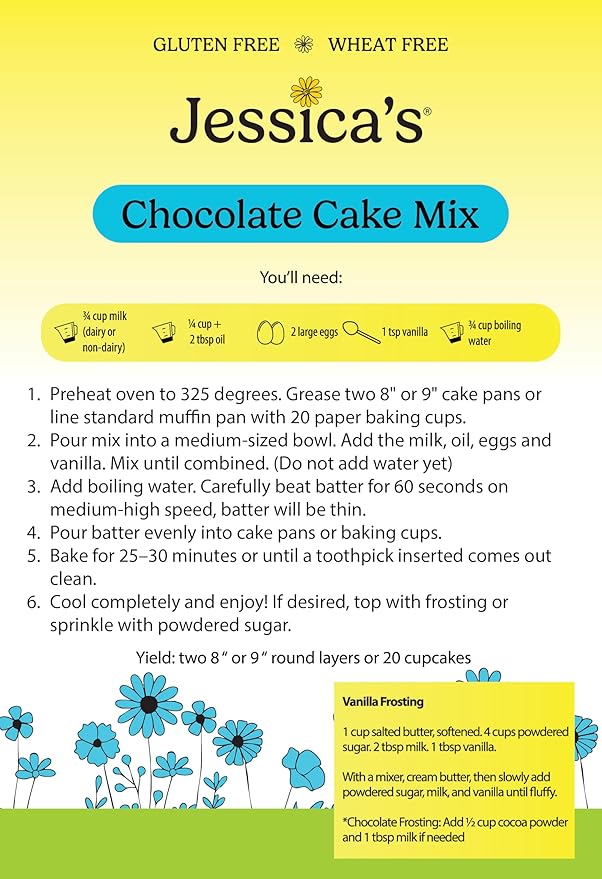 Jessica’s Natural Foods - Gluten-free Chocolate Cake Mix Made with the Ancient-Grain Teff and Wholesome Oat Flour Non-GMO and Gluten Free. 3 Per Pack