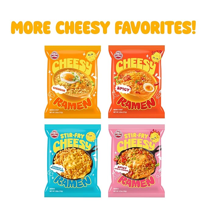 Cheesy Ramen - Cheddar Soup Ramen | Mild Kick Creamy &amp Savory Korean Noodles | 3.92 oz (Pack of 8)