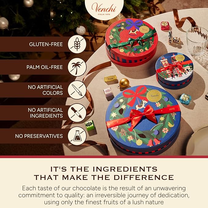 Venchi - Mini Christmas Book with Assorted Chocoviar Gift Box with 6 Chocoviar Chocolates Limited Edition Gluten-Free No Colourings or Preservatives Gift Idea
