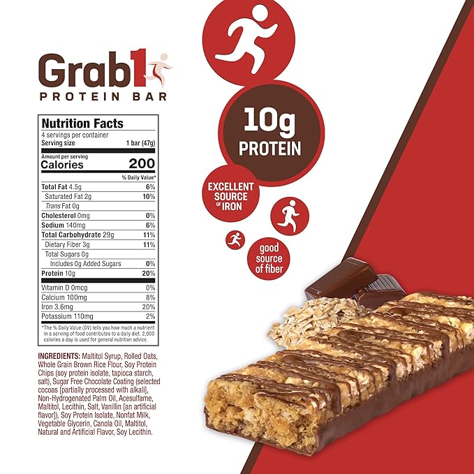Grab1 Sugar Free Protein Bars Chocolate Oat (3 Pack- 12 Bars) | Delicious and Nutritious | Low Calorie | Only 1g Sugar