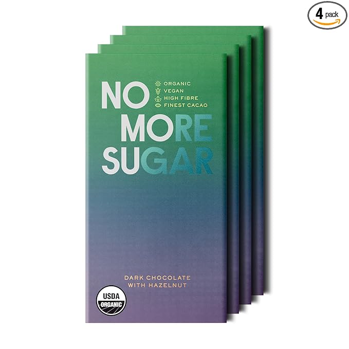 NOMOSU | Organic 72% Dark Chocolate with Hazelnut | 65g | 4 Pack | Sugar Free | USDA Organic | Vegan | Keto &amp Low Carb Friendly | Bold Cacao with Crunchy Hazelnuts | Guilt Free Chocolate