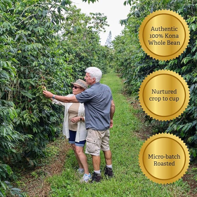 KONA EARTH 100% Kona Coffee Classic Medium Roast Whole Bean 1 lb (16oz) Farm-Direct Authentic Hawaiian Kona Coffee beans from Hawaii’s Big Island Micro-Batch-Roasted