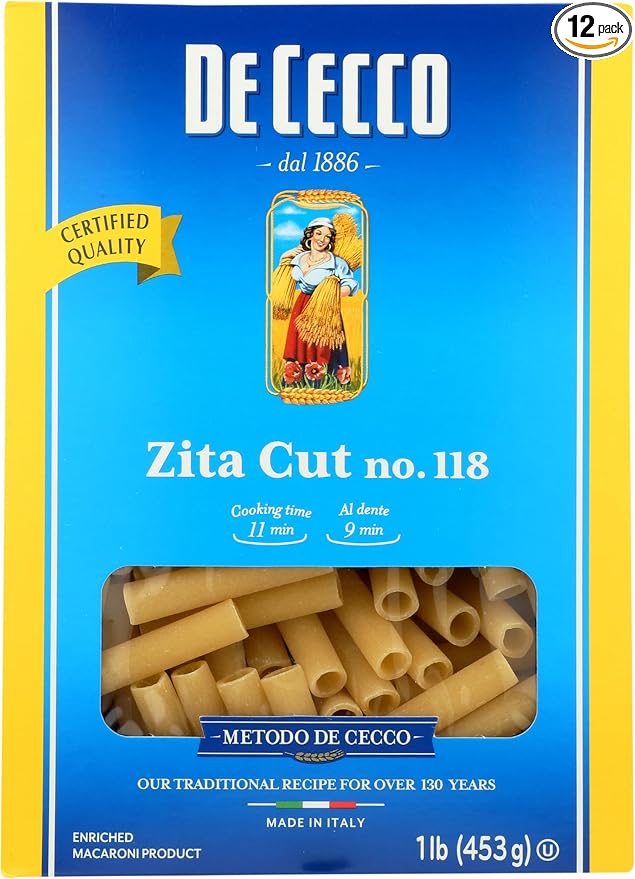 De Cecco Zita Cut Pasta High In Protein 16 Ounces (Pack Of 12)