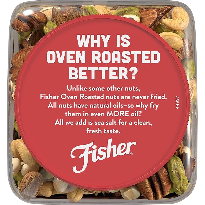 Fisher Oven Roasted Never Fried Mixed Nuts with Peanuts 24 Ounces (Pack of 2) Peanuts Almonds Cashews Pistachios Pecans Snacks for Adults Made With Sea Salt No Added Oils Artificial Ingredie