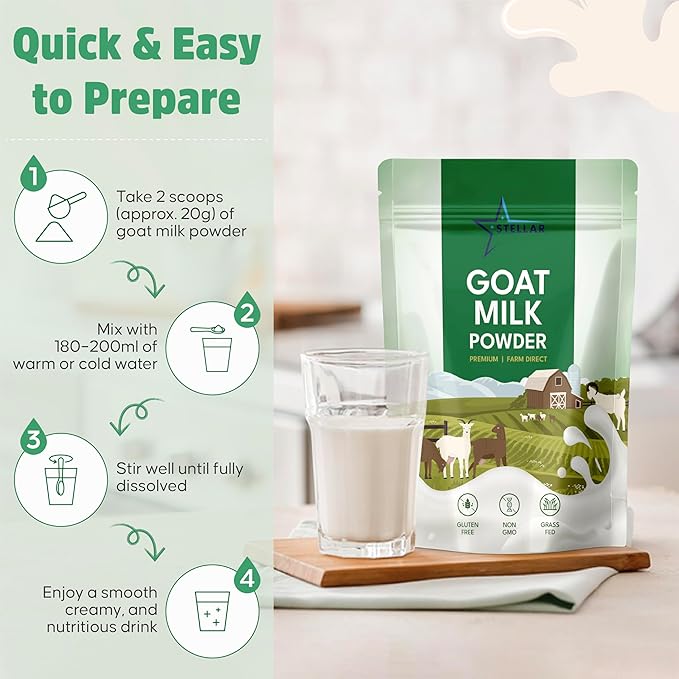 Stellar Goat Milk Powder – Powdered Goat Milk for Humans Dogs &amp Cats &amp | 100% Grass-Fed from Australia Easy to Digest High in Protein | Non-GMO Gluten-Free | 32 oz (2 lbs)