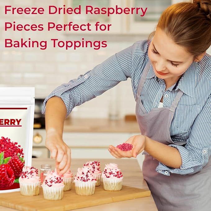 5oz Freeze Dried Raspberries Pieces – No Sugar Added 100% Real Crunchy Raspberries Natural Fruit Snack for Kids &amp Adults Non-GMO Healthy Topping for Yogurt Smoothies Cereal &amp Baking