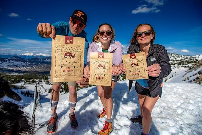 Righteous Felon Beef Jerky - OG Hickory Flavor - All-Natural Jerky - Locally Sourced &amp Dried Beef Jerky - Low-Sugar High-Protein Healthy Snacks - 2 Ounces Each Pack of 3