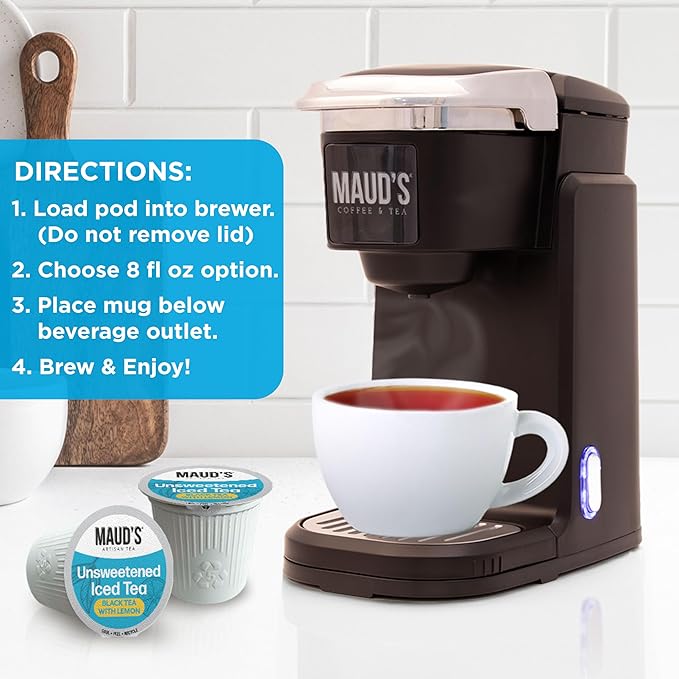 Maud's Iced Black Tea Pods with Lemon 24 ct Single Serve Pods – 100% Gourmet Blended Tea Leaves Compatible with Keurig K Cups Maker