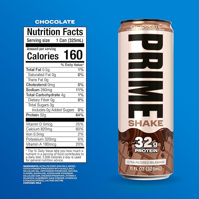 PRIME Shakes Chocolate 32g Protein Shake for Muscle Support &amp Recovery Ultra-Filtered Milk Lactose Free Low Sugar Low Calorie Ready to Drink 11 fl oz 12 Pack