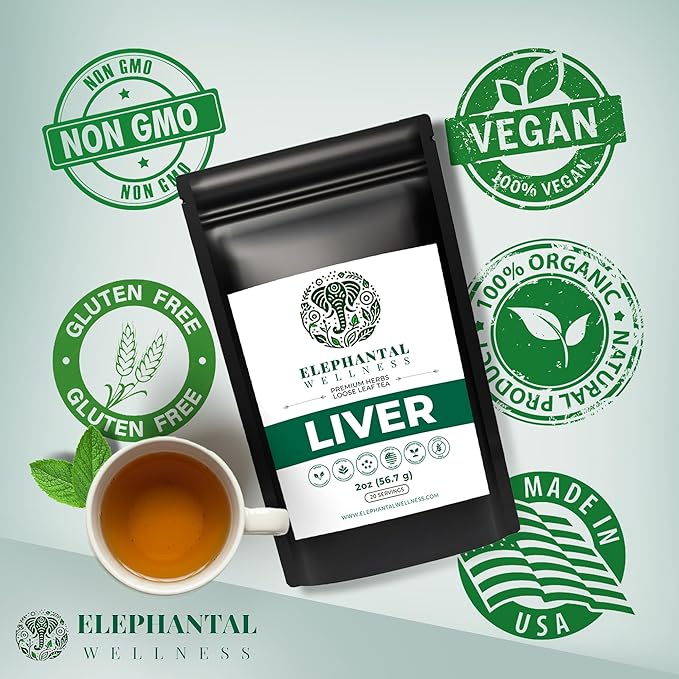Elephantal Wellness Liver Herbal Tea – Supports Liver Detox Repair &amp Resilience | Milk Thistle Artichoke Leaf Dandelion Root &amp Burdock | Caffeine-Free Loose Leaf Herbal Tea – 2oz 20 Servin