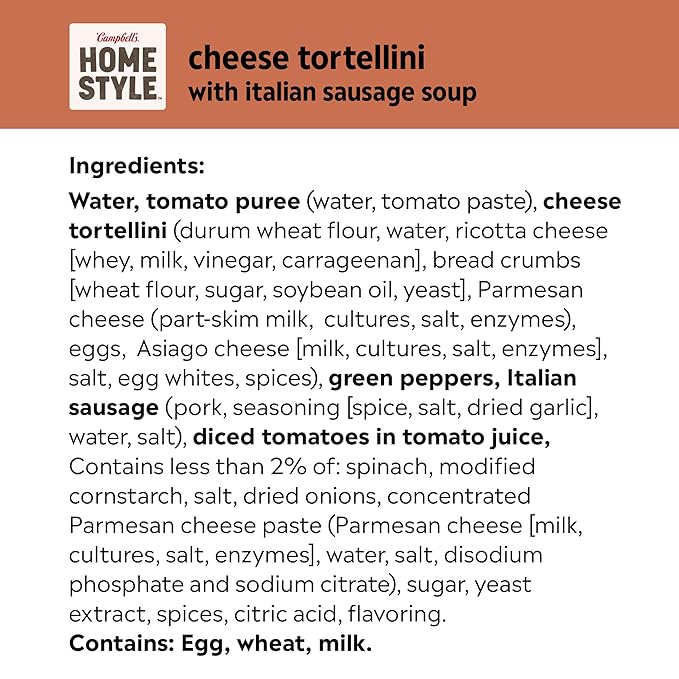 Campbell’s Homestyle Soup Cheese Tortellini with Italian Sausage 16.3 Oz Can (Case of 12)