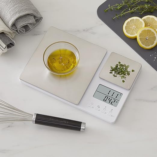 KitchenAid KQ909 Dual Platform Digital Kitchen and Food Scale 11 Pound Capacity and Precision 16oz Capacity White with Stainless Steel