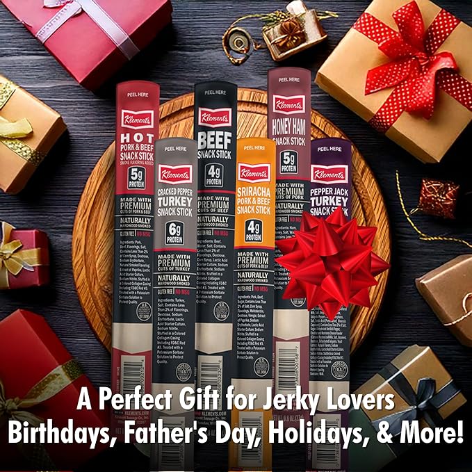 Jerky.com Jerky Gifts for Men | 12 Piece Meat Sticks Sampler with Beef Sticks Pork Ham Sriracha Turkey | High Protein Low Carb Keto Friendly Beef Jerky Snack Pack | Easter Gifts for Adults