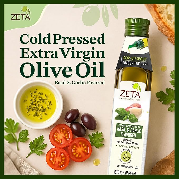 Zeta Extra Virgin Olive Oil with Basil and Garlic 8.5fl oz. Pack of 3
