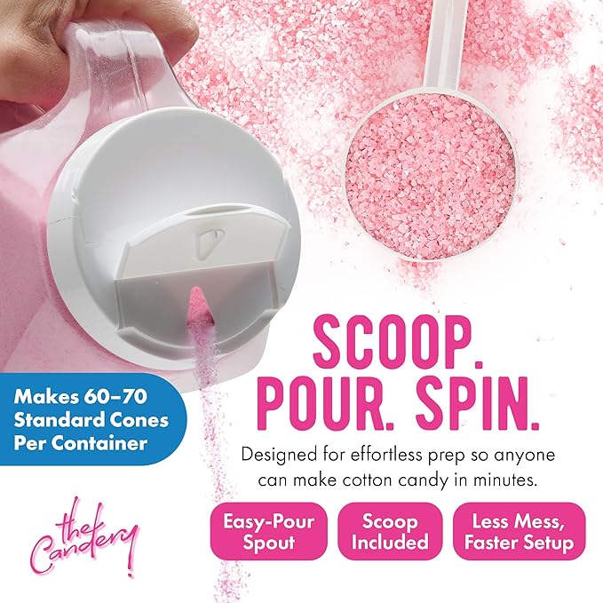 The Candery Cotton Candy Floss Sugar 32oz (2-Pack) Includes | Raspberry Blue and Strawberry | Plastic Reusable Jars | Easy Pour Spout or Scoop | 2 LBS Jars