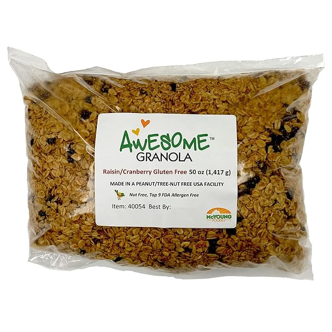 Awesome Granola - Gluten Free Allergen Free Nut Free Soy Free Granola 4 count 50 oz bags - Raisin Cranberry