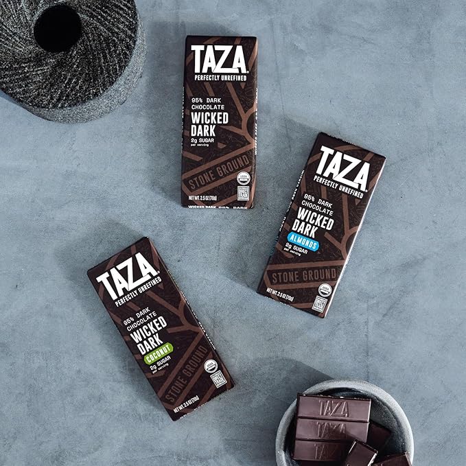 Taza Chocolate Organic Wicked Dark 95% Dark Bar Variety Pack Bundle 2.5 oz (4 count) Vegan