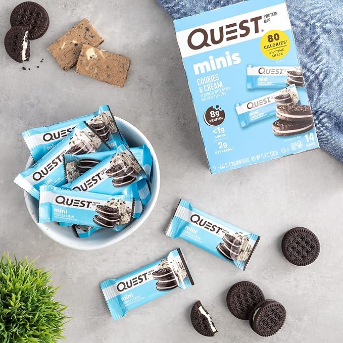 Quest Nutrition Mini Protein Bars Bundle Chocolate Chip Cookie Dough and Cookies &amp Cream High Protein Low Carb Keto Friendly 14 Count Each