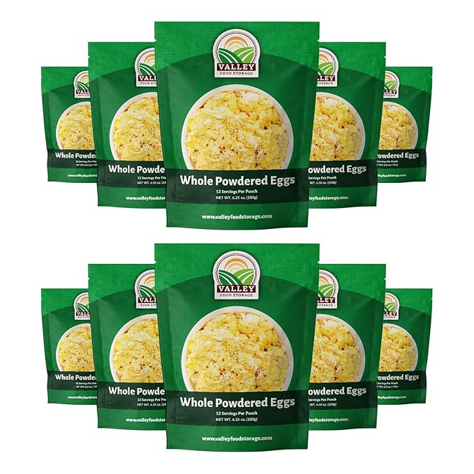 Valley Food Storage Freeze Dried Whole Powdered Eggs | 10-Bag Bucket 63.5 oz | Premium Emergency Food Supply 25 Year Shelf Life | Non-GMO Prepper Supplies Survival Food Camping &amp Off-Grid Livi