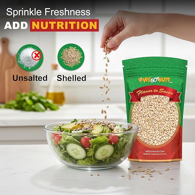 Raw Sunflower Seed Kernels by We Got Nuts - Premium Quality Kosher Shelled Sunflower Seeds - Natural &amp Healthy Fitness &amp Diet-Friendly Snack- Raw Shelled &amp Unsalted- Air-Tight Resalable B