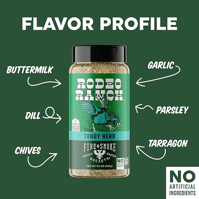Fire &amp Smoke Society Rodeo Ranch Chicken Seasoning | BBQ Seasonings and Rubs for Smoking | Chicken Pork Fish Vegetables | Buttermilk Dill Parsley Chives | Large (2-Pack)
