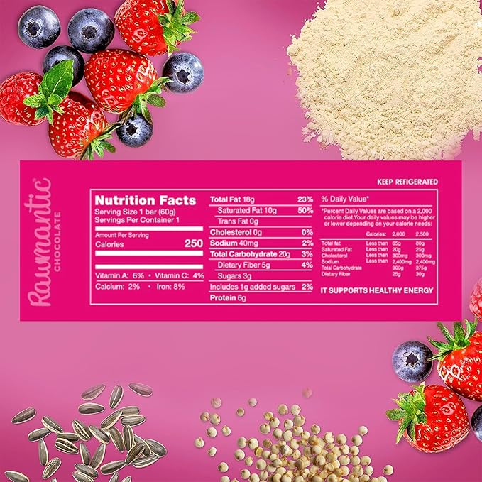 Rawmantic Mixed Berry Vegan Protein Bars (12 Bars x 60g) – Mixed Berries Pea Protein powder Sunflower Seeds Pitaya Passion Fruit Powder &amp More - No Artificial Flavors Plant-Based Non-GMO &amp