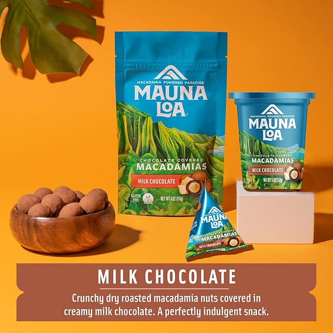 Mauna Loa Milk Chocolate Covered Macadamia Nuts 24 Pack of 0.6 oz Mini Pouches Gluten Free Sweet Hawaiian Snack