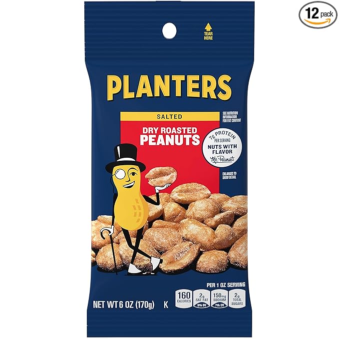 Planters Dry Roasted Peanuts 6 oz Bag (Pack of 12)