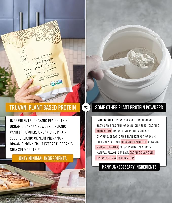 Truvani Vegan Pea Protein Powder | Banana Cinnamon | 20g Organic Plant Based Protein | 20 Servings | Keto | Gluten &amp Dairy Free | Low Carb | No Added Sugar