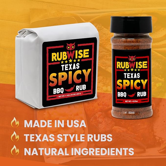 Texas Style Chicken Rub &amp Spicy Rub by Rubwise | BBQ Rub &amp Spices for Smoking &amp Grilling | Dry Rubs | Great on Any Meat Chicken Turkey Pork &amp Beef | NO MSG (1lb each)