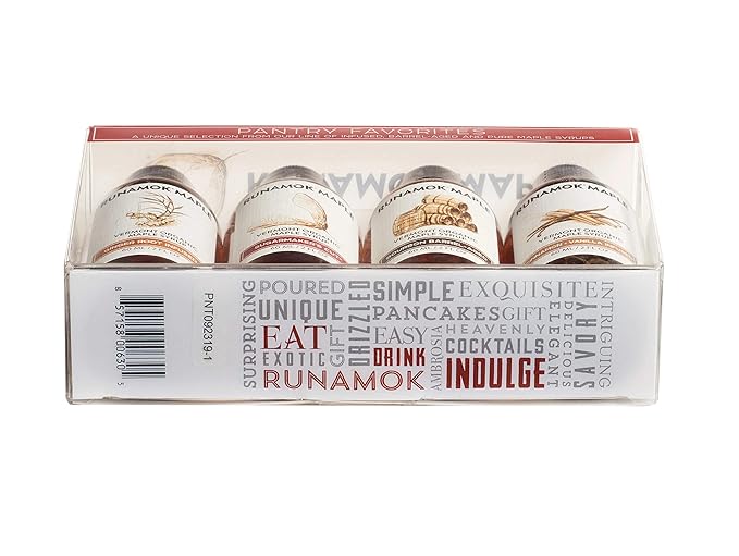 Runamok Organic Vermont Maple Syrup Pantry Favorites Pairing Collection 2 oz (4 count) 60mL Traditional Barrel-aged and Infused Organic Maple Syrup Varieties
