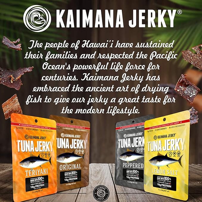 Kaimana Ahi Tuna Fish Jerky - Premium Protein &amp Rich In Omega-3's - All Natural &amp Wild Caught Tuna Jerky. Made in Hawaii USA. (4 Pack Variety Bundle)